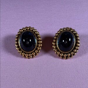 YSL Vintage Yves Saint Laurent Gold and Black Oval Clip Earrings